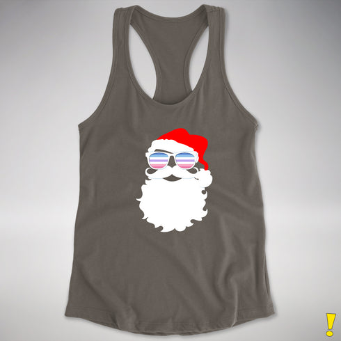 Santa Cutout BigenderSanta’s Bigender Pride Flag Shades Racerback Tank - Dark Grey